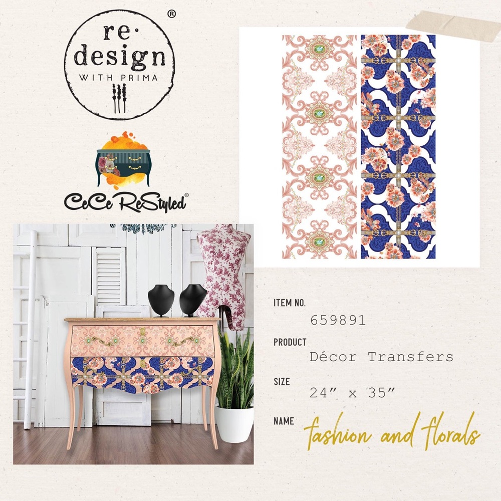 Redesign with Prima Decor Transfer ~ FASHION & FLORALS 24” x 35”